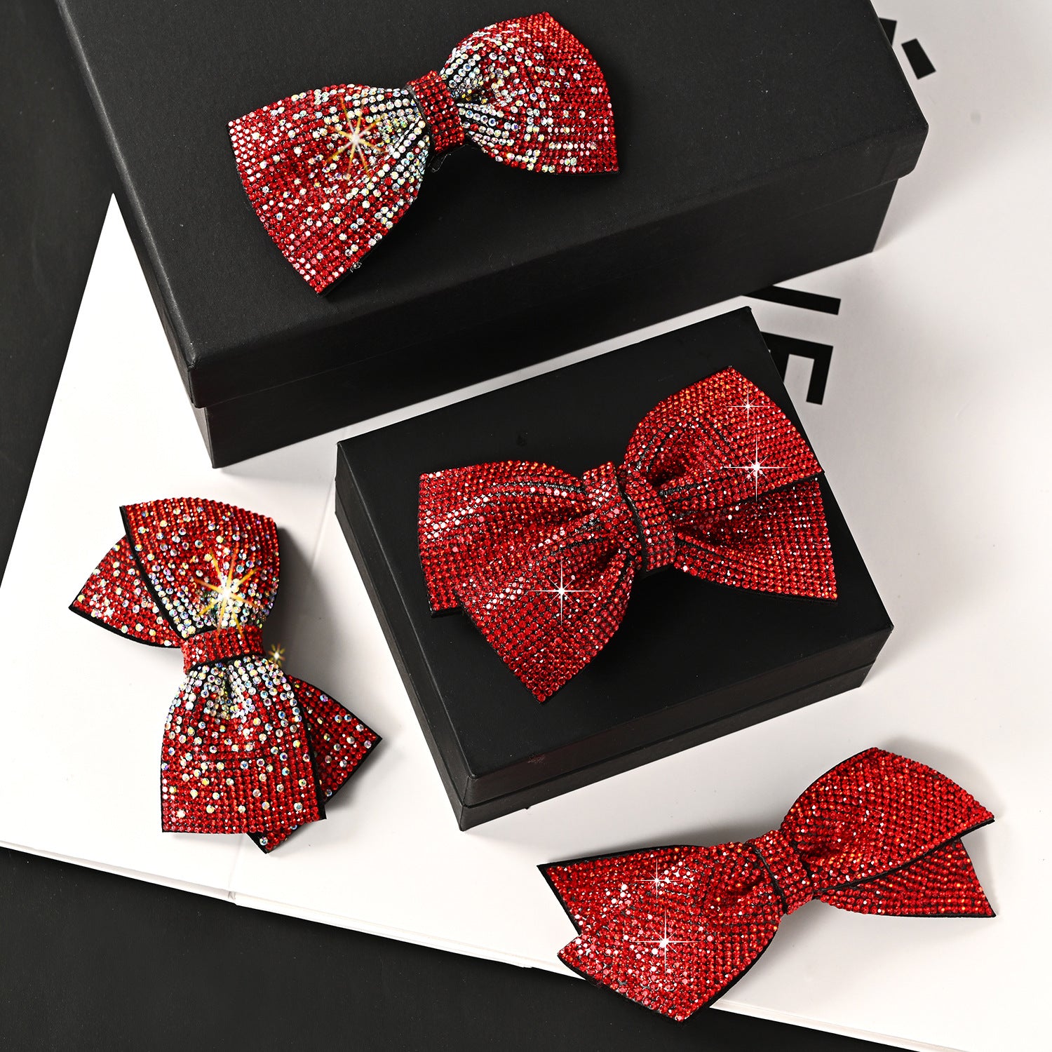 Wholesale 2023 Red Full Diamond Bow Spring Clip Hairpin